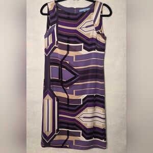 ANTONIO MELANI Abstrat‎ 100% Silk Sheath Midi Dress With Poly Lining Size 2